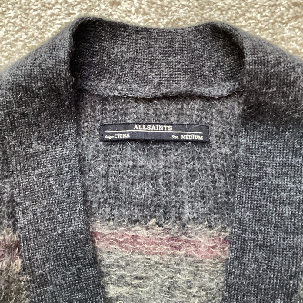 AllSaints Women's Kaff Mohair Blend Cardigan Sweater Knit Asymmetrical Medium - Picture 4 of 7